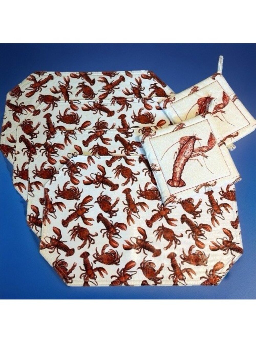 Lobster Vinyl Placemats Easy Clean Set of 4 With 2 Pot Holders Beach Seafood